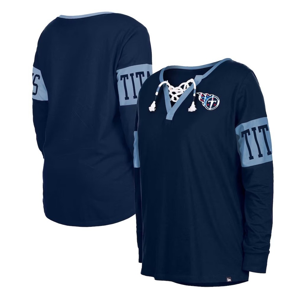 NFL Team Apparel Tennessee Titans Navy Blue Lace Up Long Sleeve Shirt Womens L